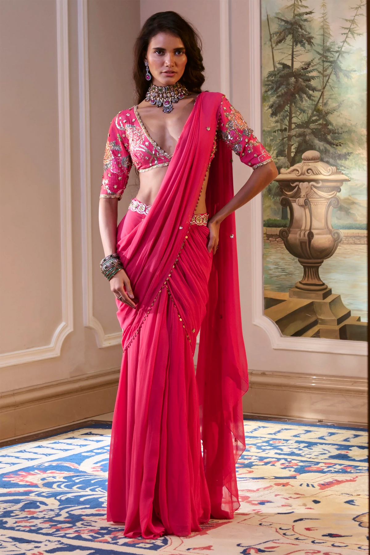 KAIA SAREE SET – HOT PINK
