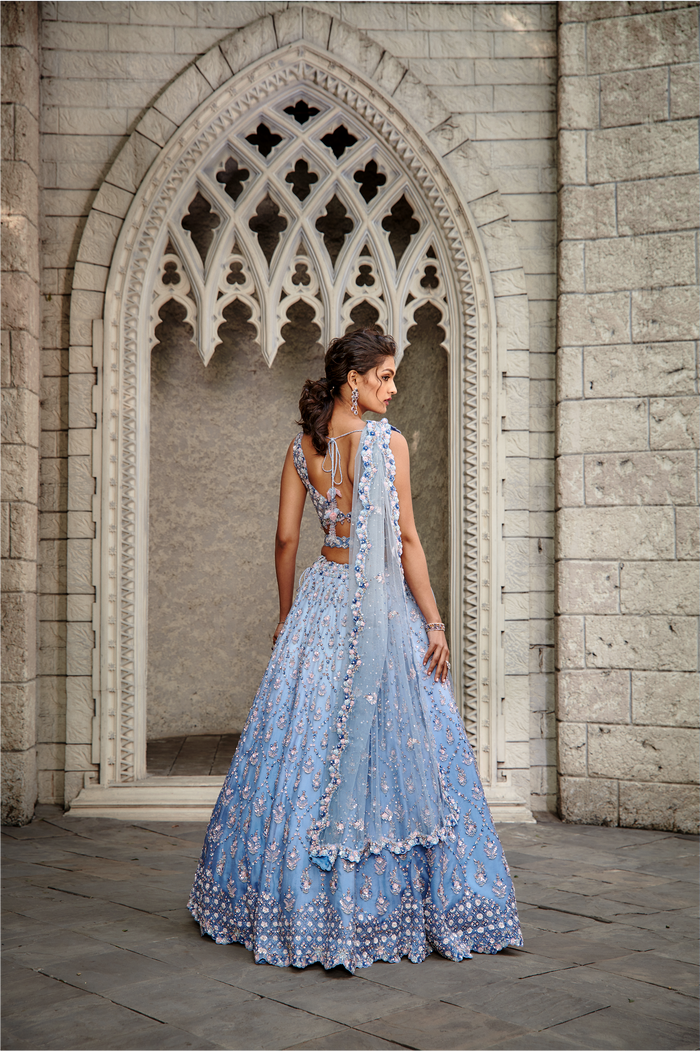 Blue Ombré Organza Lehenga Set