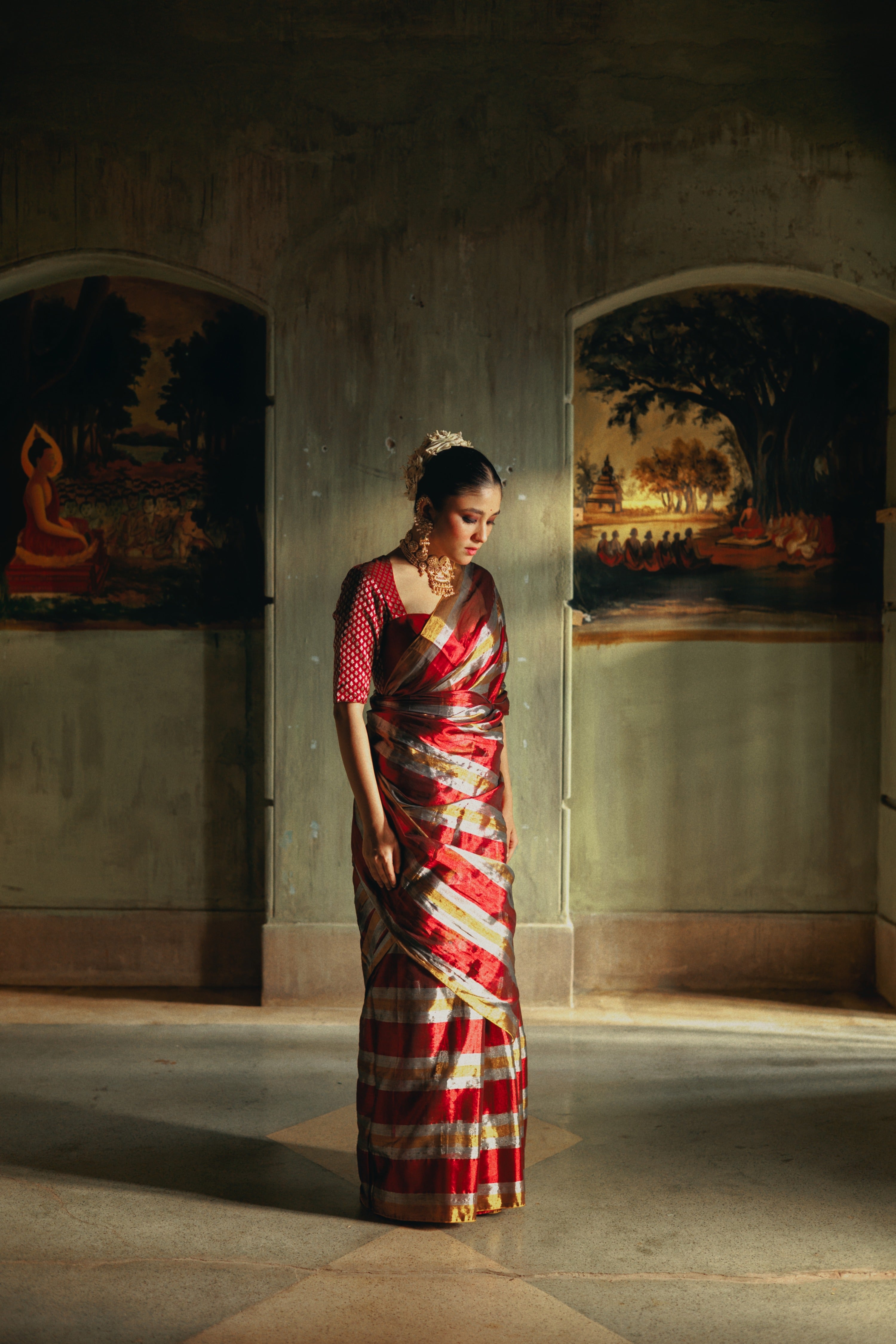Prathamika I Multicoloured Handloom Tissue Saree