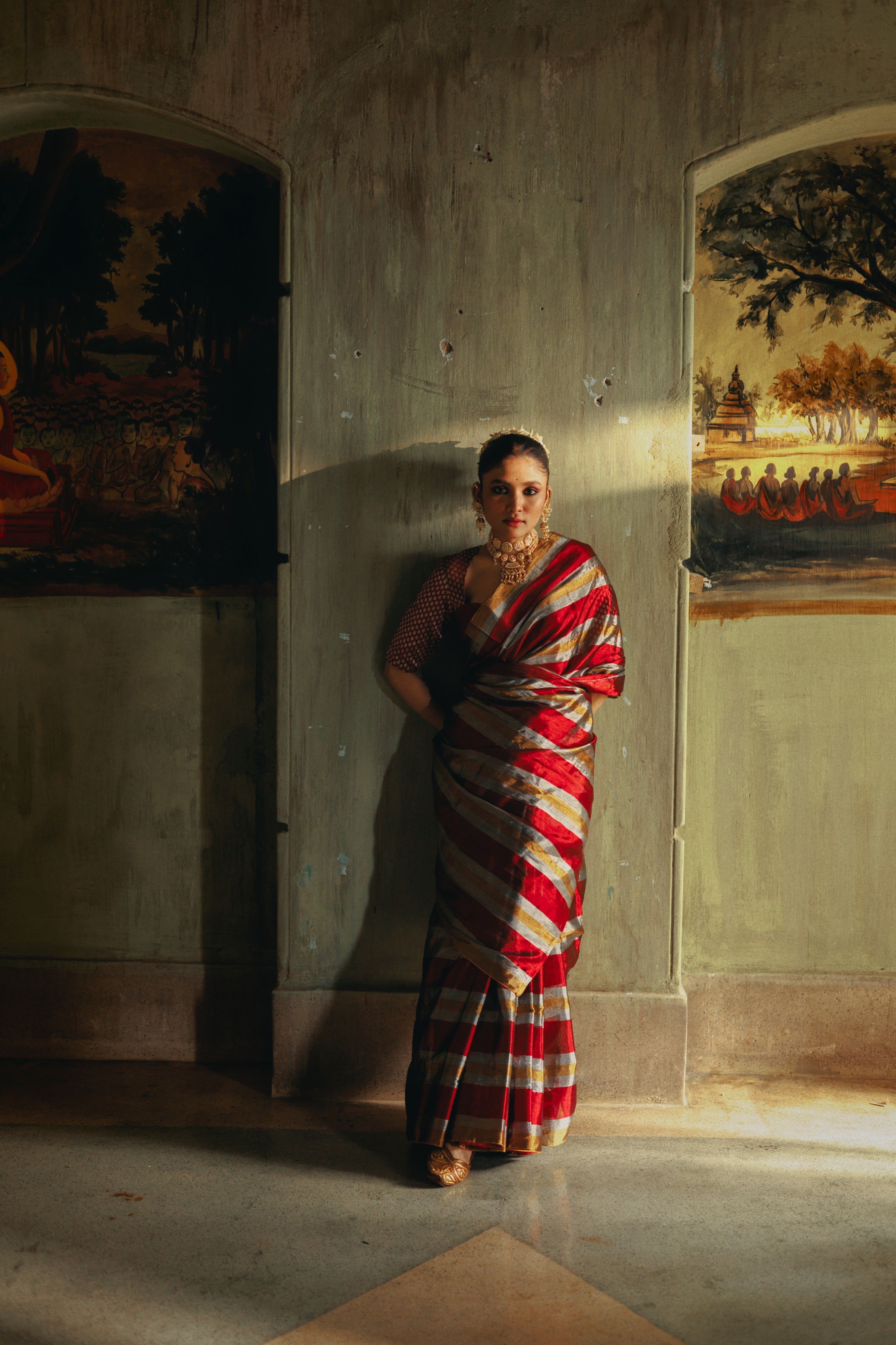 Prathamika I Multicoloured Handloom Tissue Saree