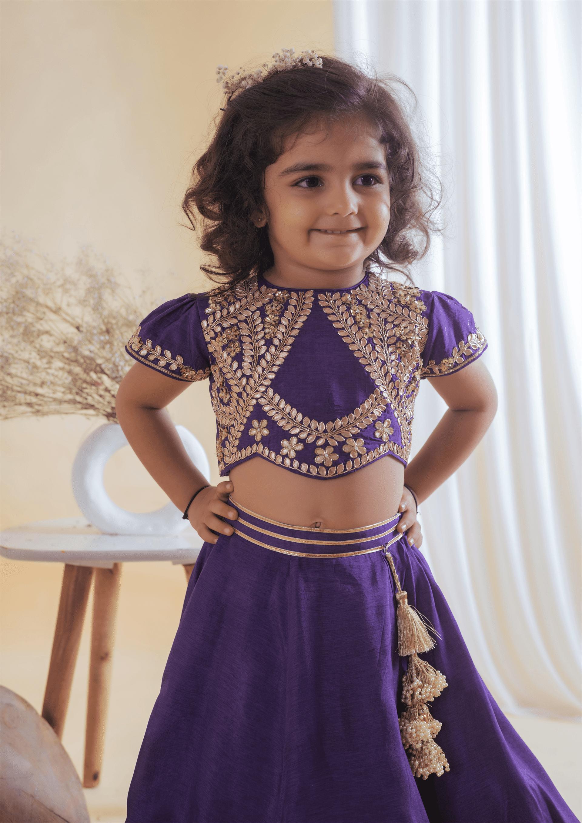 Purple Gota Embroidered Blouse With Ghaghra Set