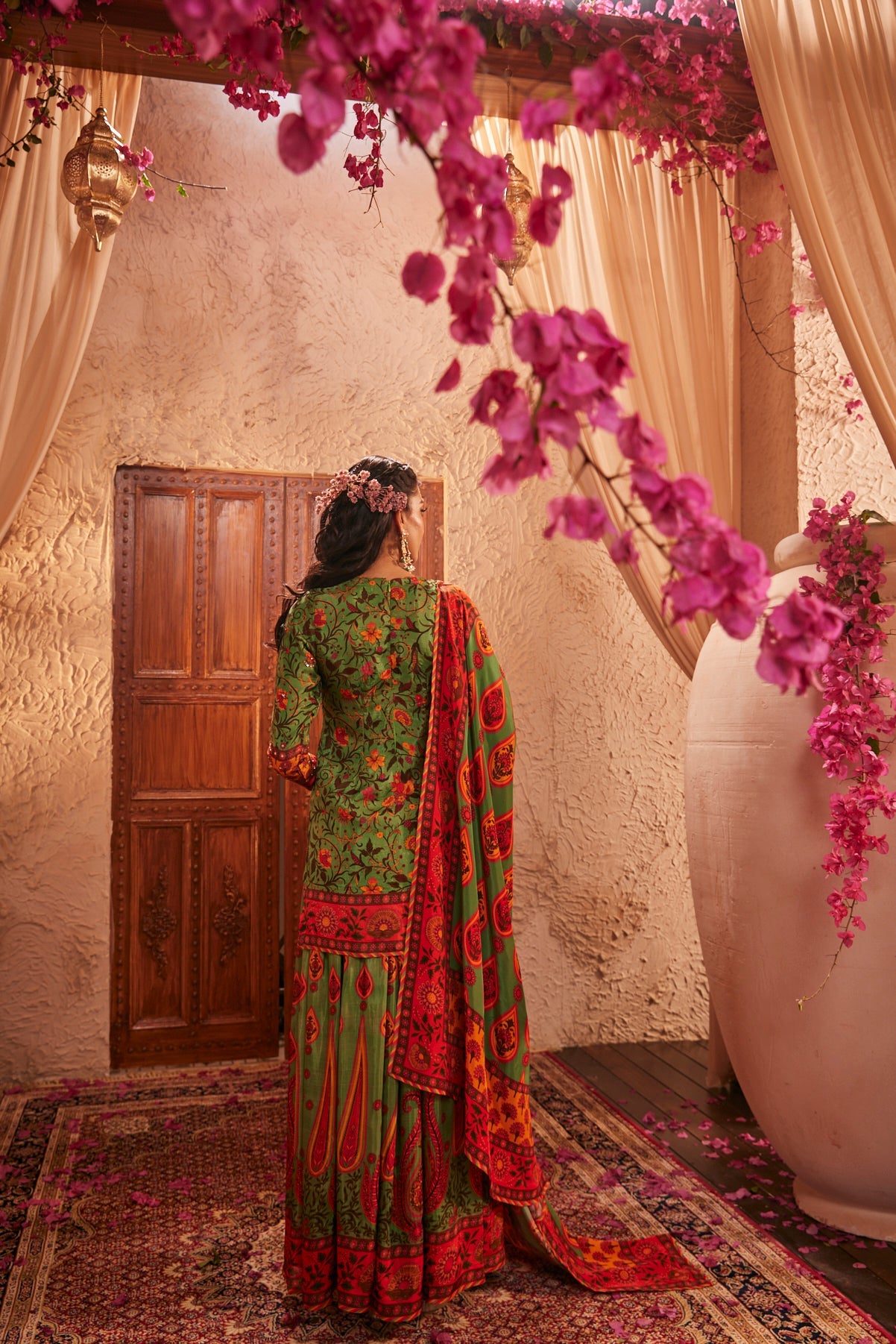 Silk Gharara Set With Paisley Prints