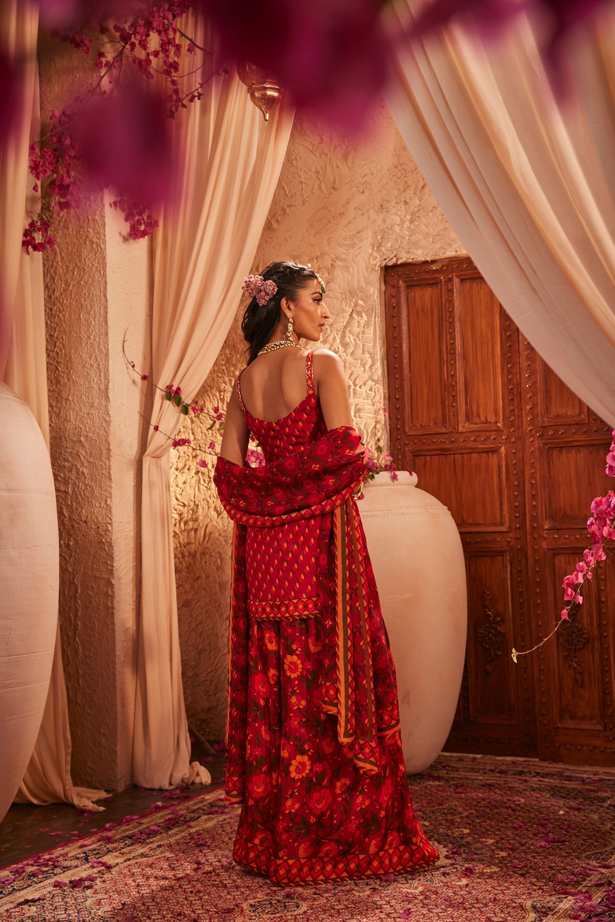 Gharara Set With Strappy Kurti And Floral Motif