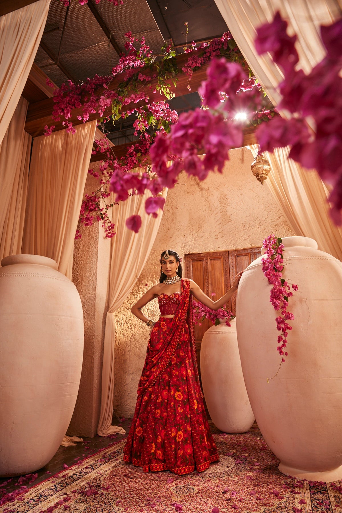 Corset Blouse With Fluid Draped Saree Set