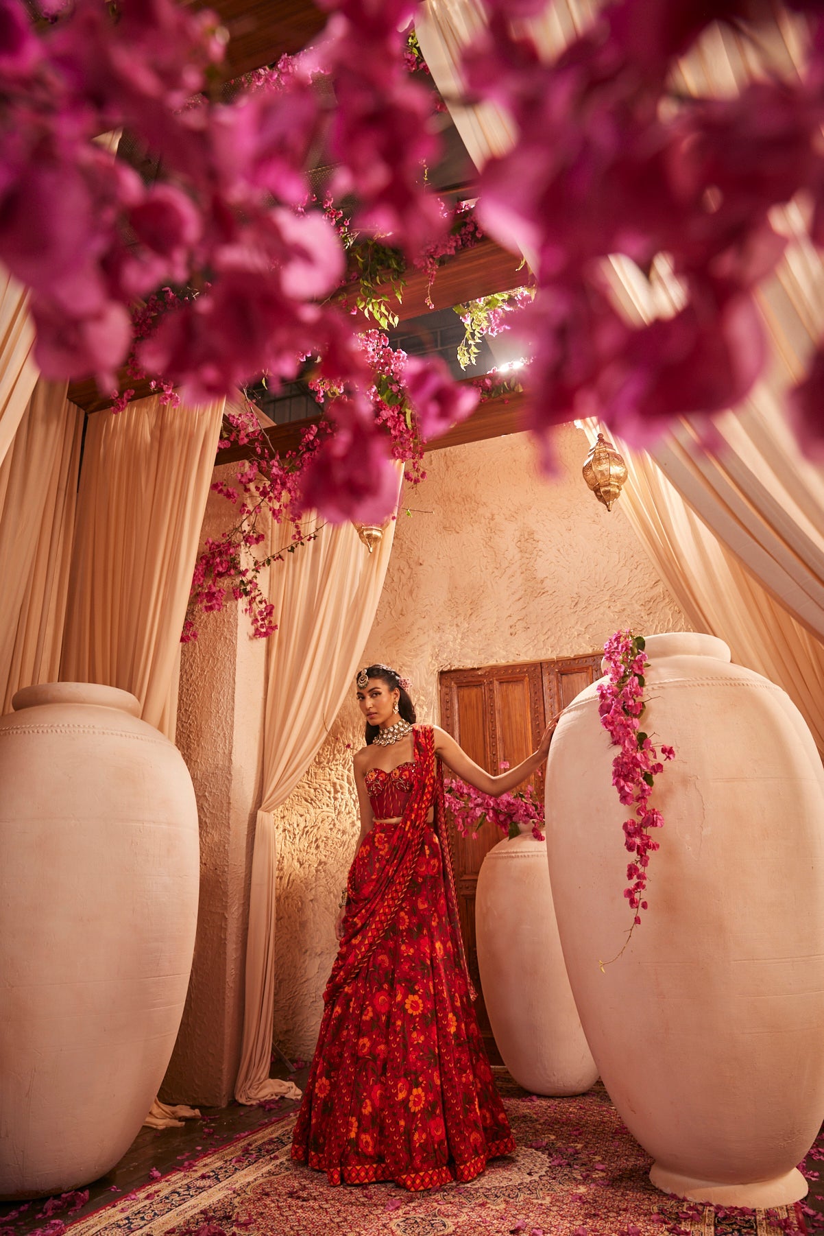 Corset Blouse With Fluid Draped Saree Set