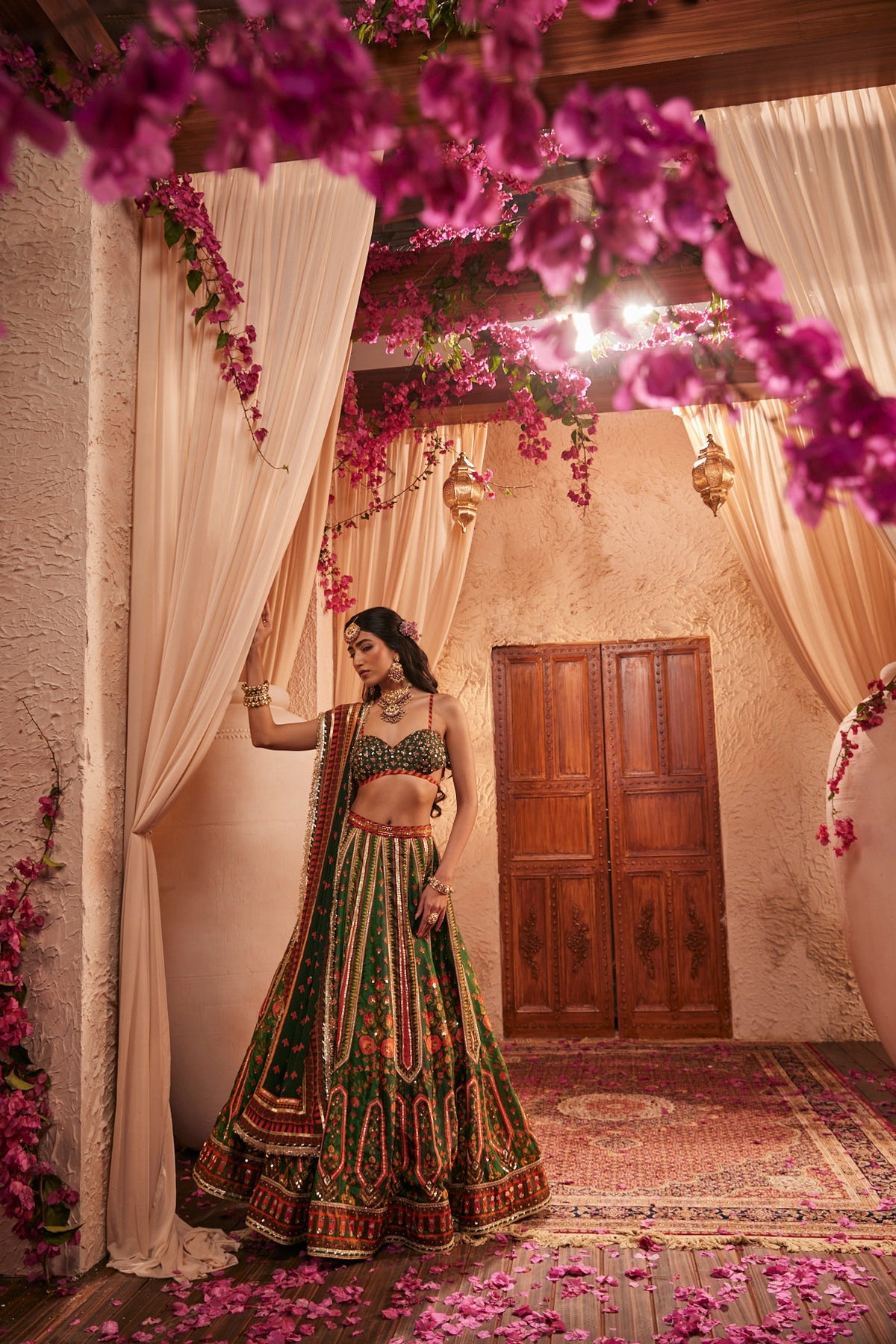 Green Lehenga Set With Mirror Embellishments With Blouse And Dupatta
