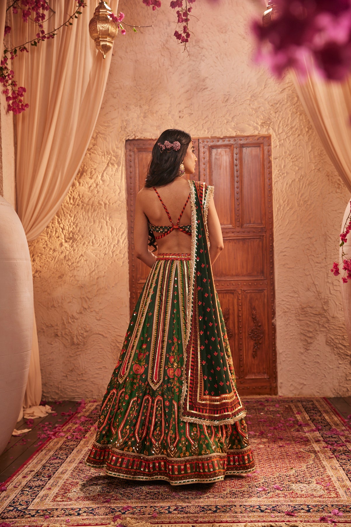 Green Lehenga Set With Mirror Embellishments With Blouse And Dupatta
