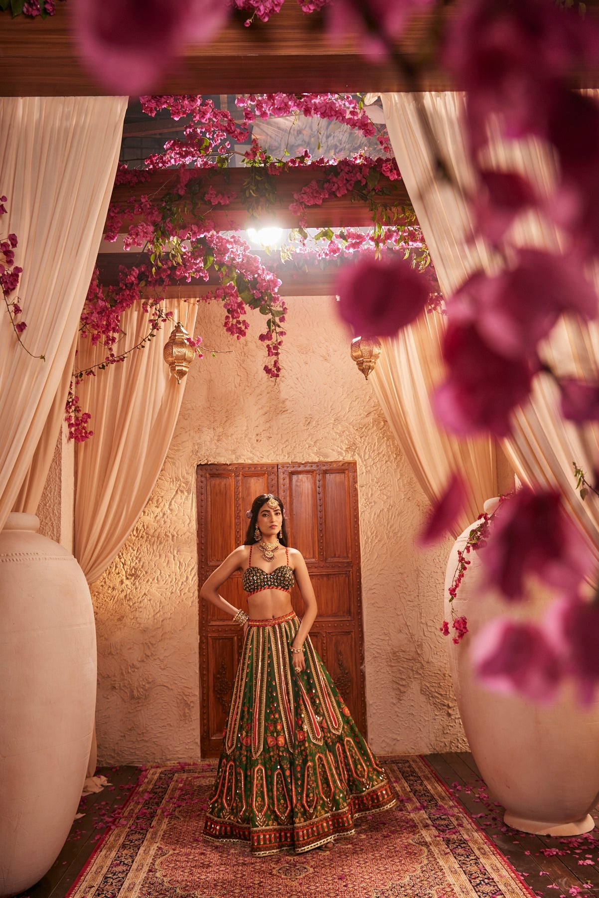 Green Lehenga Set With Mirror Embellishments With Blouse And Dupatta