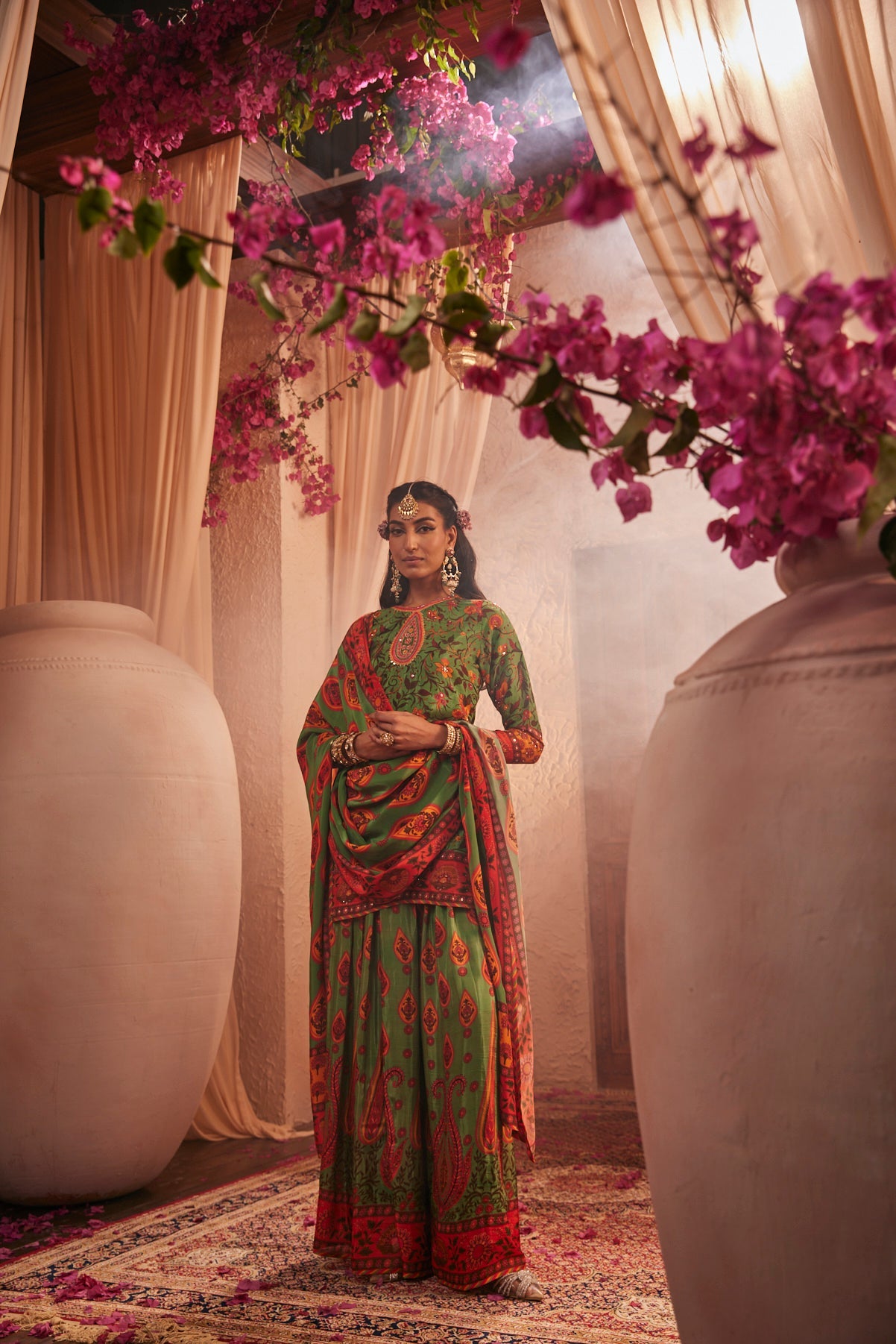 Silk Gharara Set With Paisley Prints
