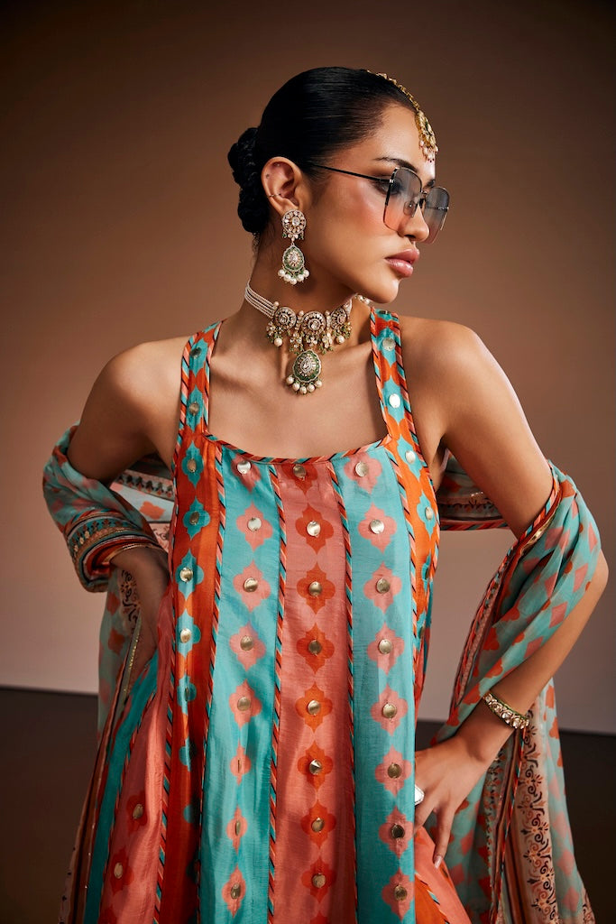 Peach & powder blue kurta set