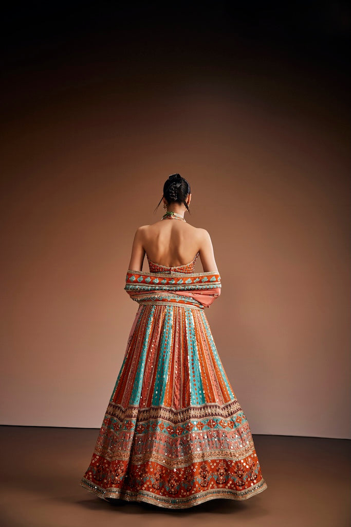 Peach & powder blue lehenga
