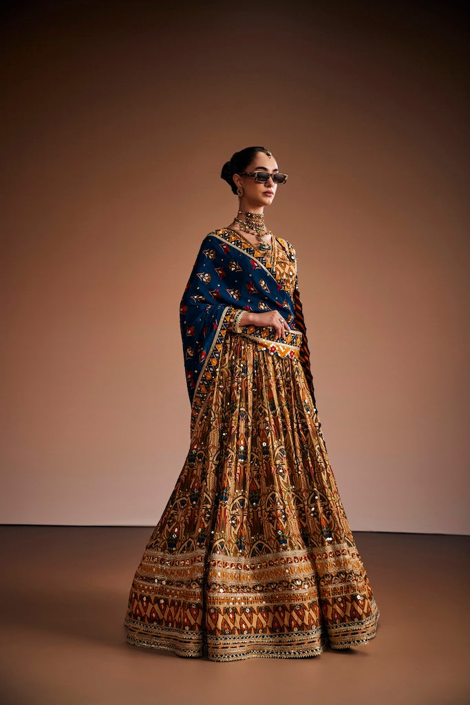 Warm ivory & peacock teal anarkali