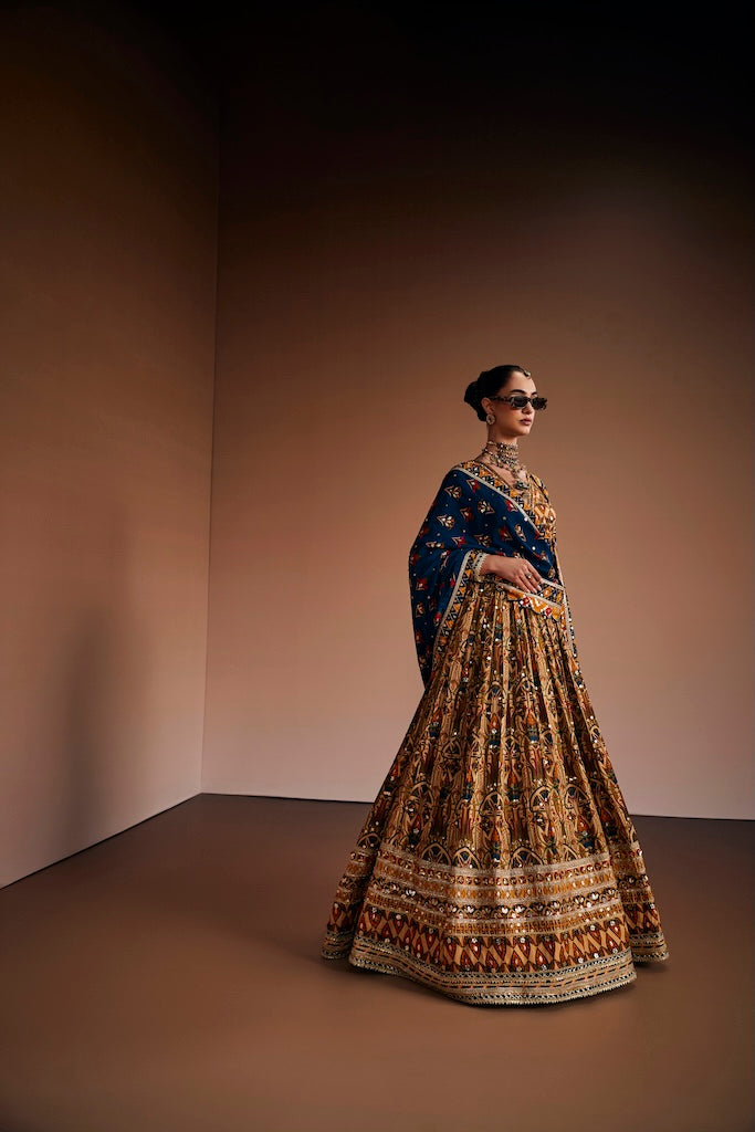 Warm ivory & peacock teal anarkali