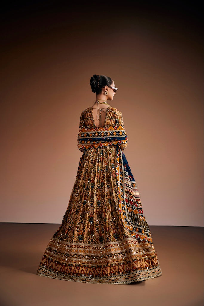 Warm ivory & peacock teal anarkali
