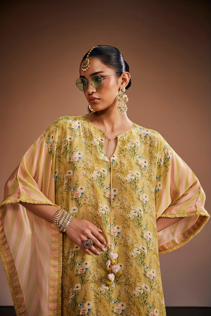sage green & blush pink floral kaftan