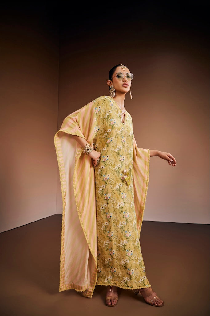sage green & blush pink floral kaftan