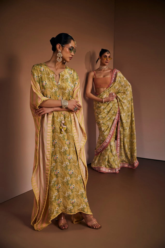 sage green & blush pink floral kaftan