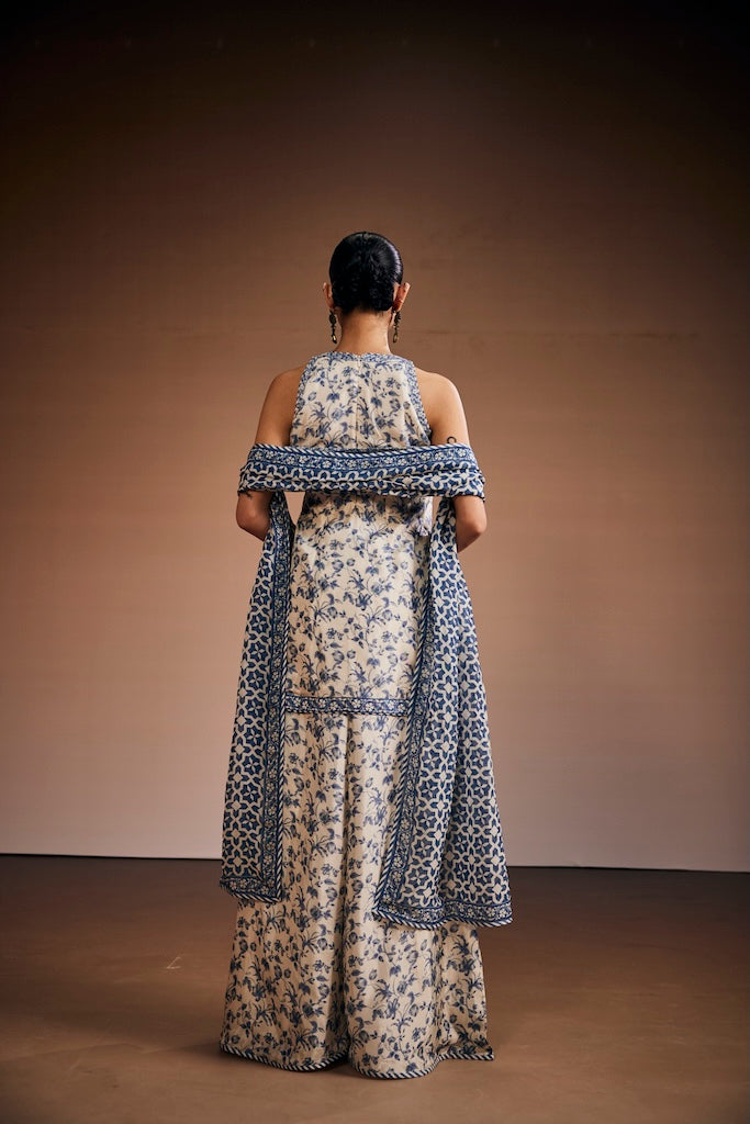 Dark slate blue & porcelain white halter coord set