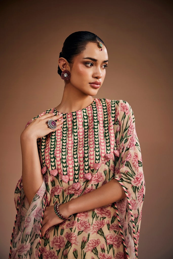 Pink carnation & warm ivory kaftan
