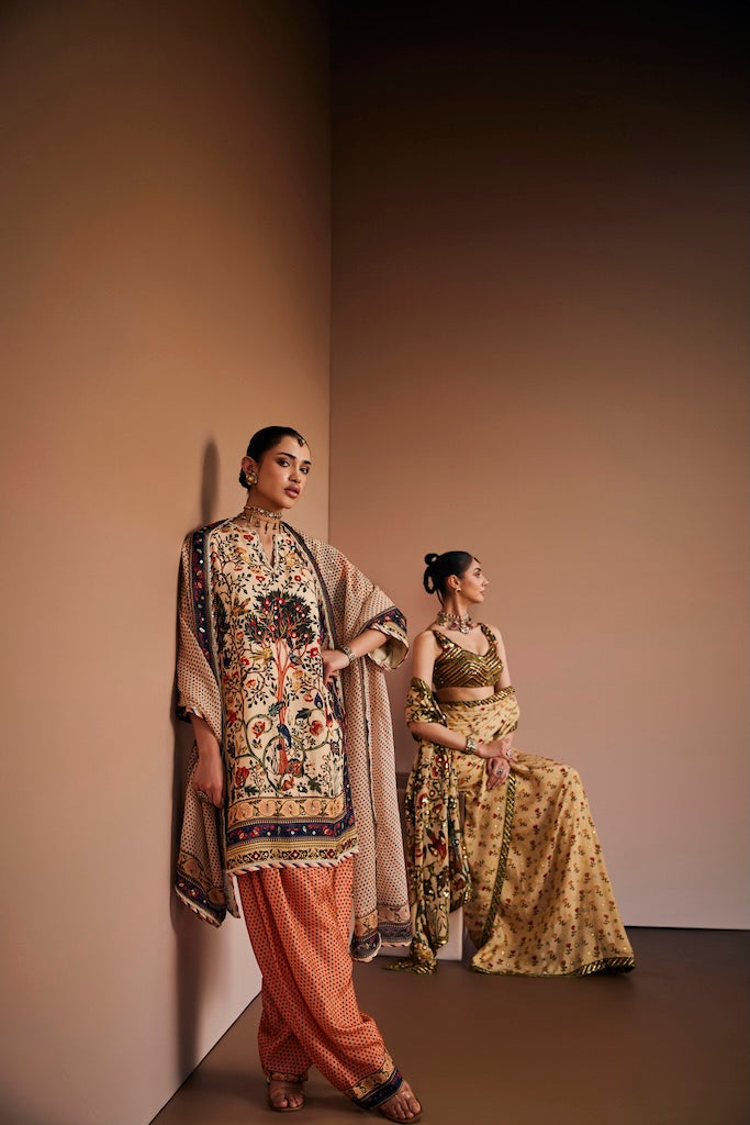 Antique ivory mughal tree suit saree