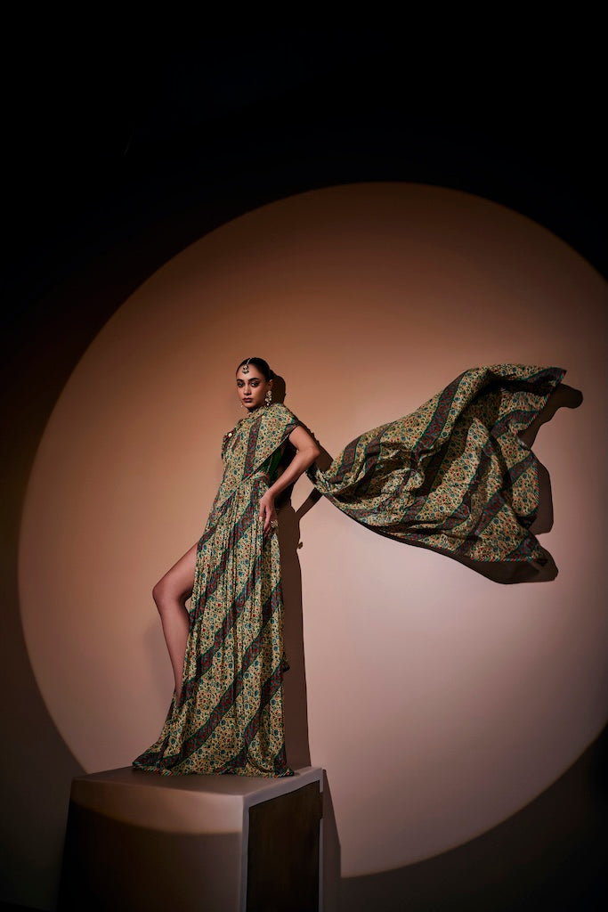 Emerald green & ivory drape