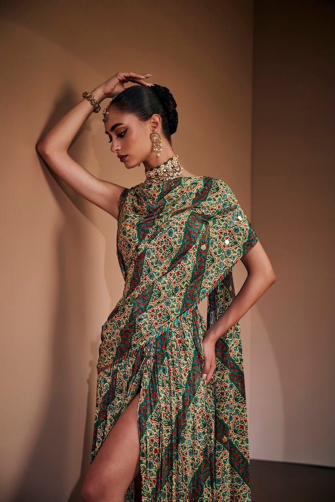 Emerald green & ivory drape