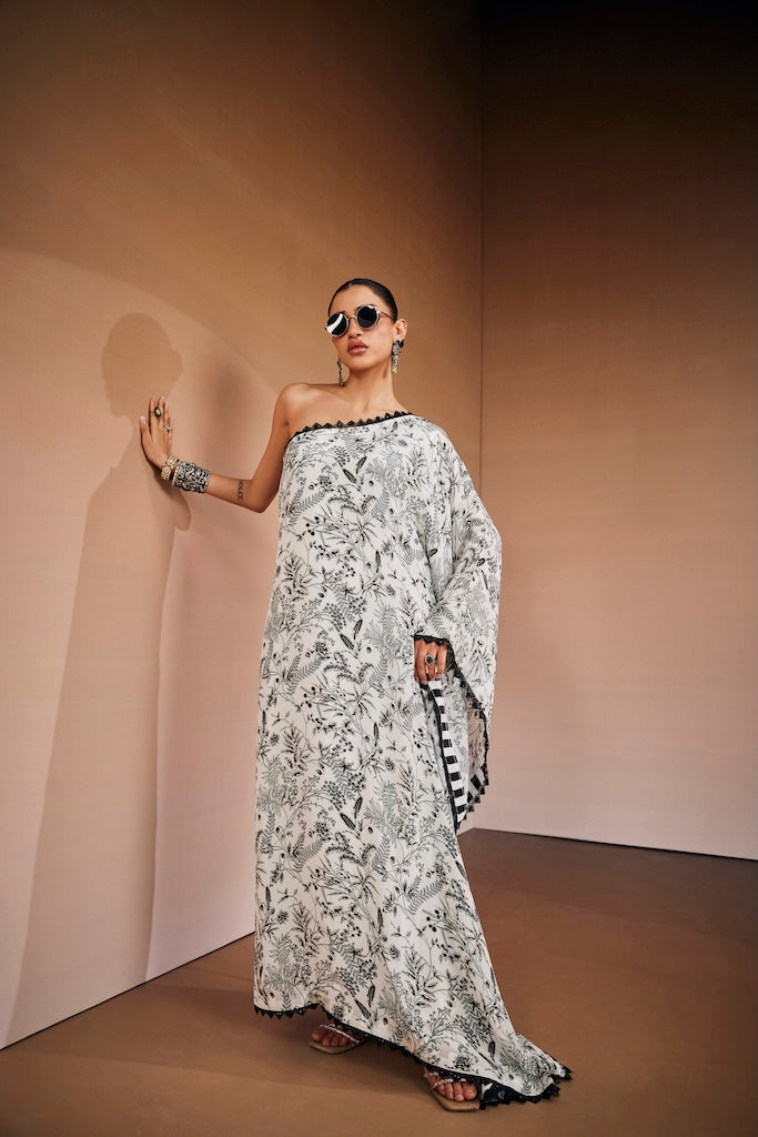 Black & white botanical kaftan
