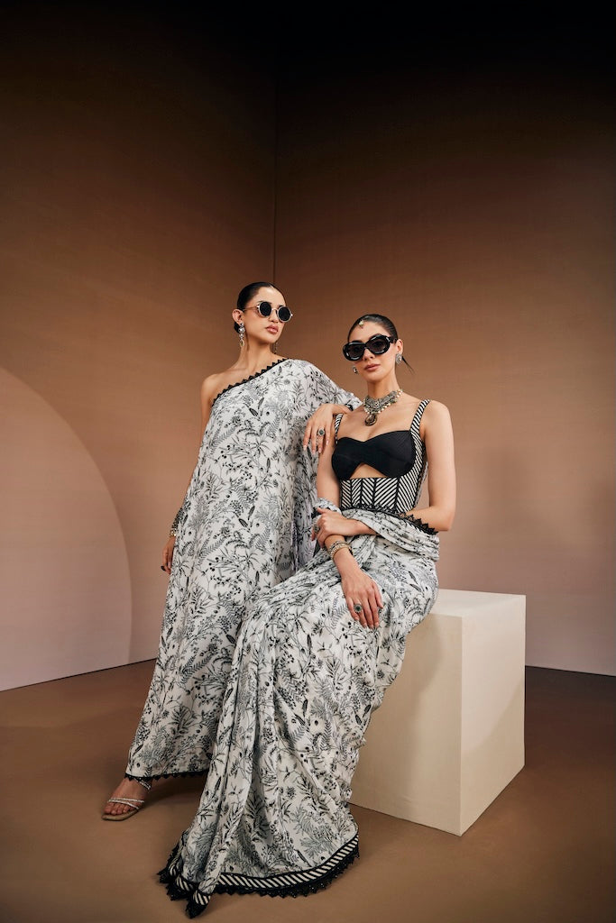 Black & white botanical kaftan