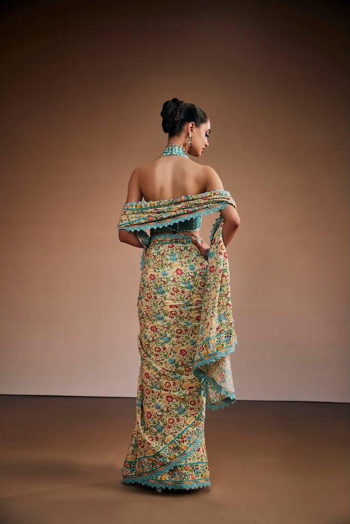 Ivory botanical saree