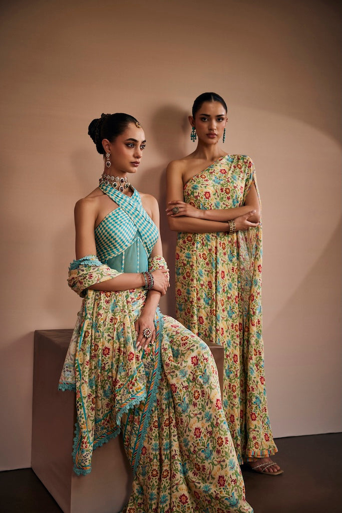 Ivory botanical saree