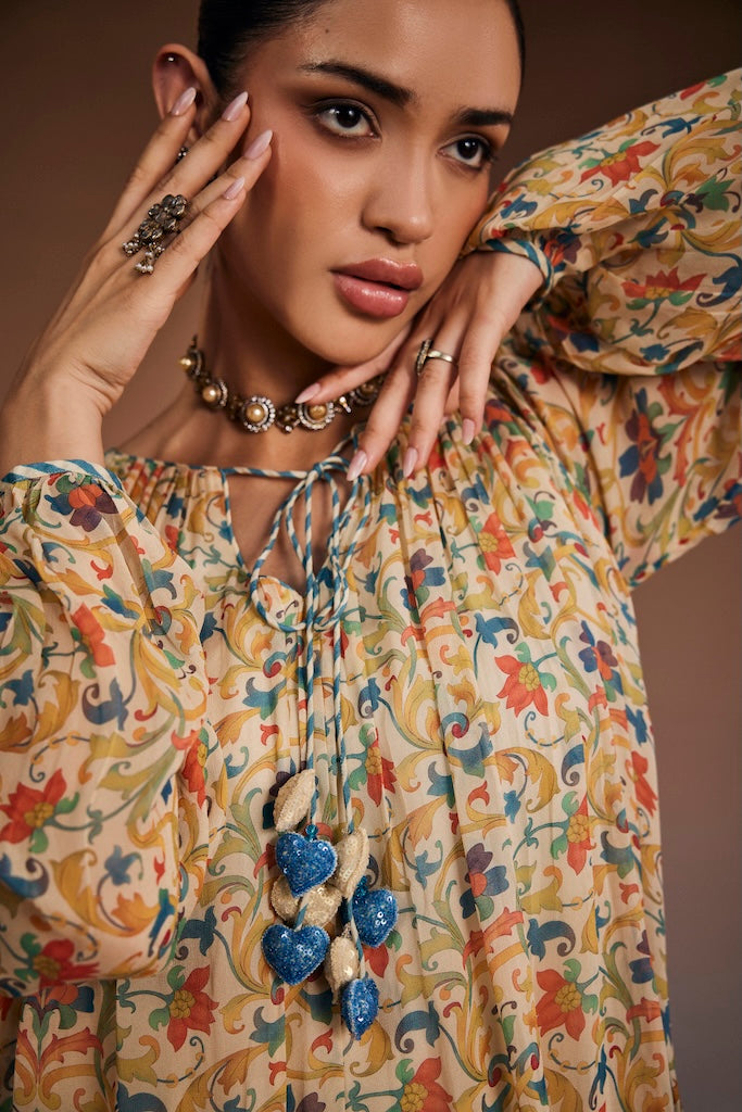 Warm grey vintage floral kaftan