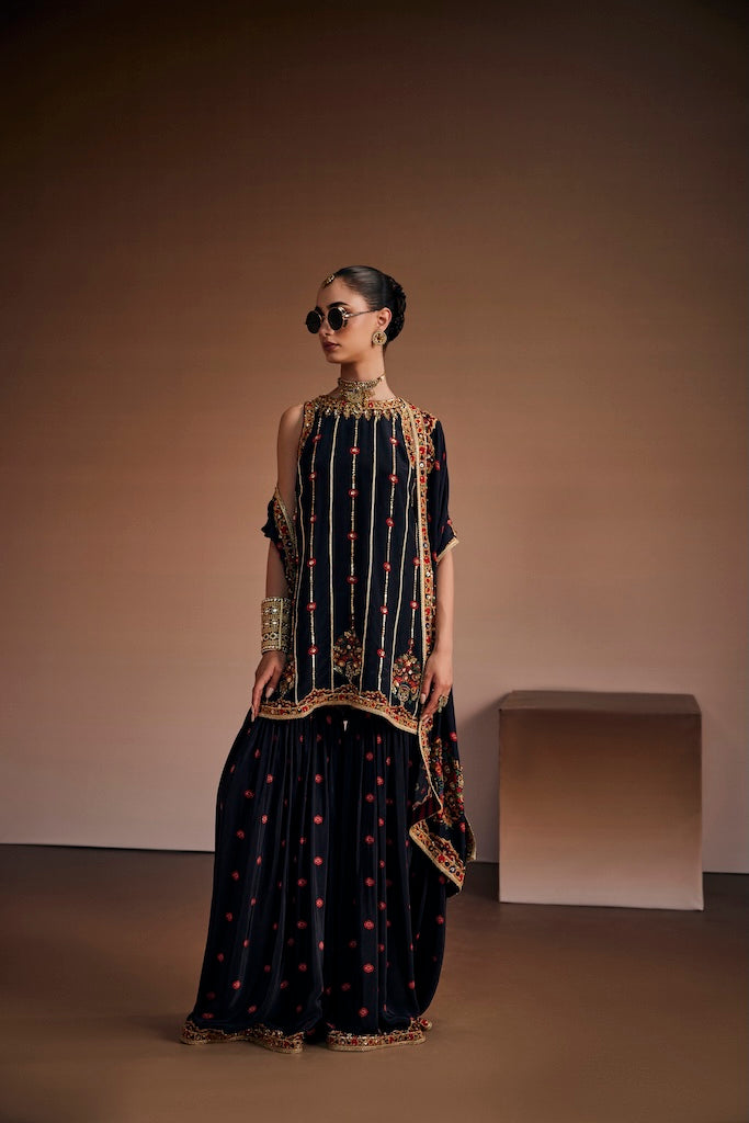 Black noir luxury sharara set