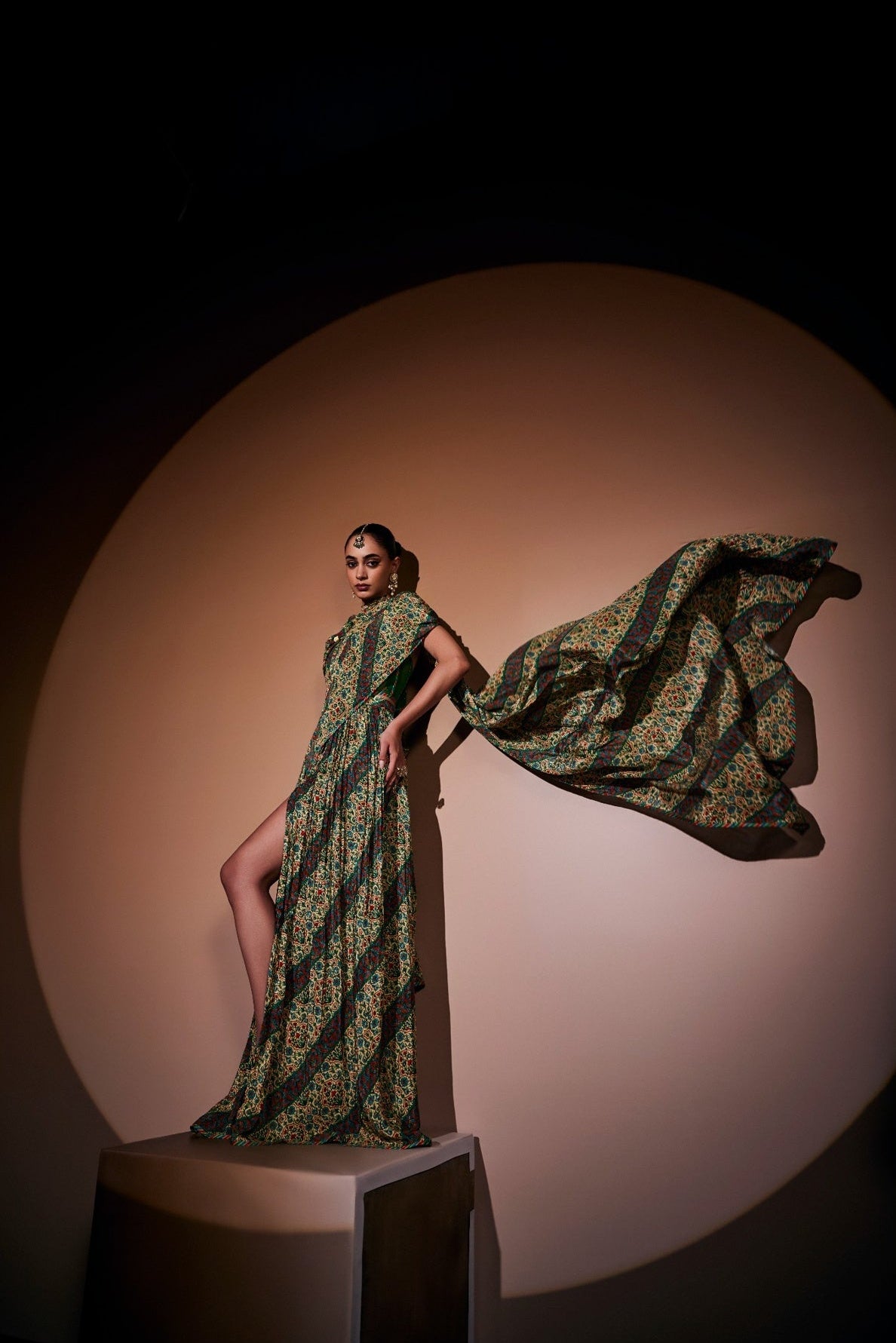 Emerald Mirage Draped printed gown