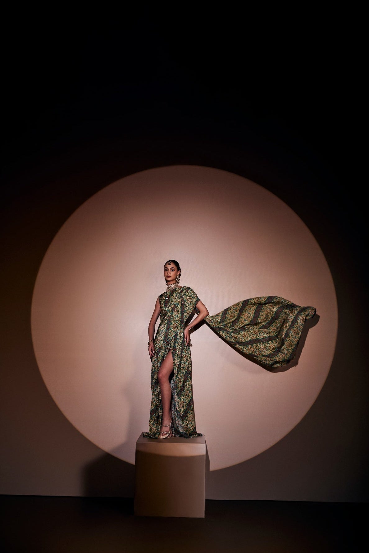 Emerald Mirage Draped printed gown