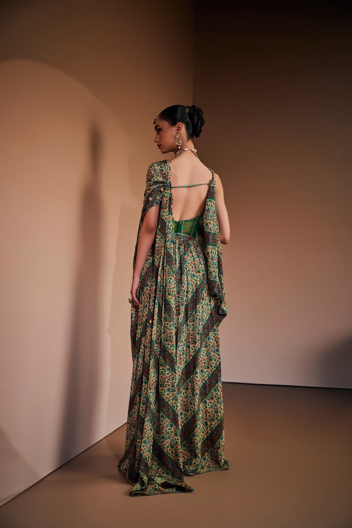 Emerald Mirage Draped printed gown