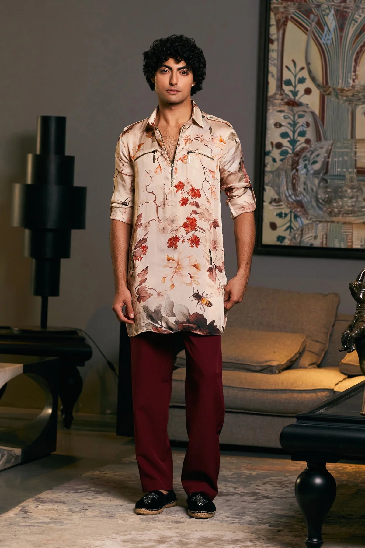 GOE Bumblebee printed zipper kurta