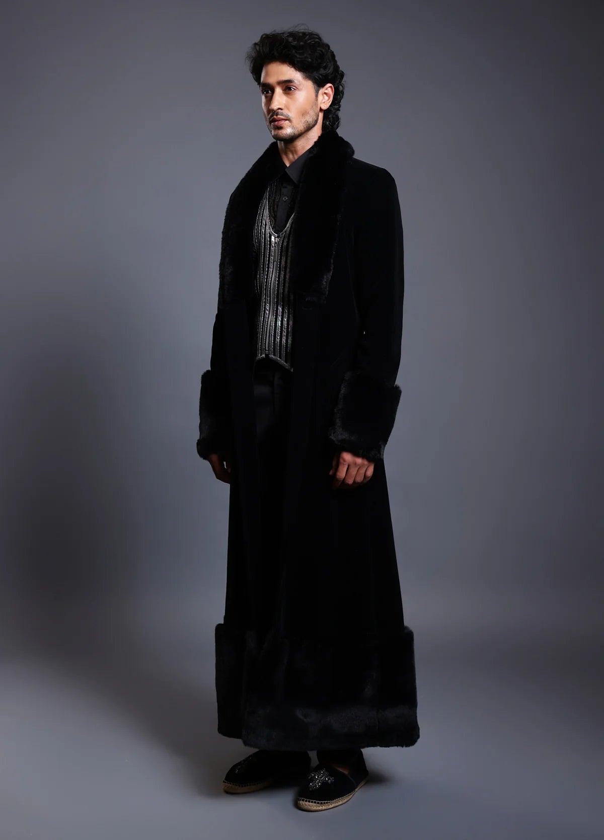 CF fur overcoat black