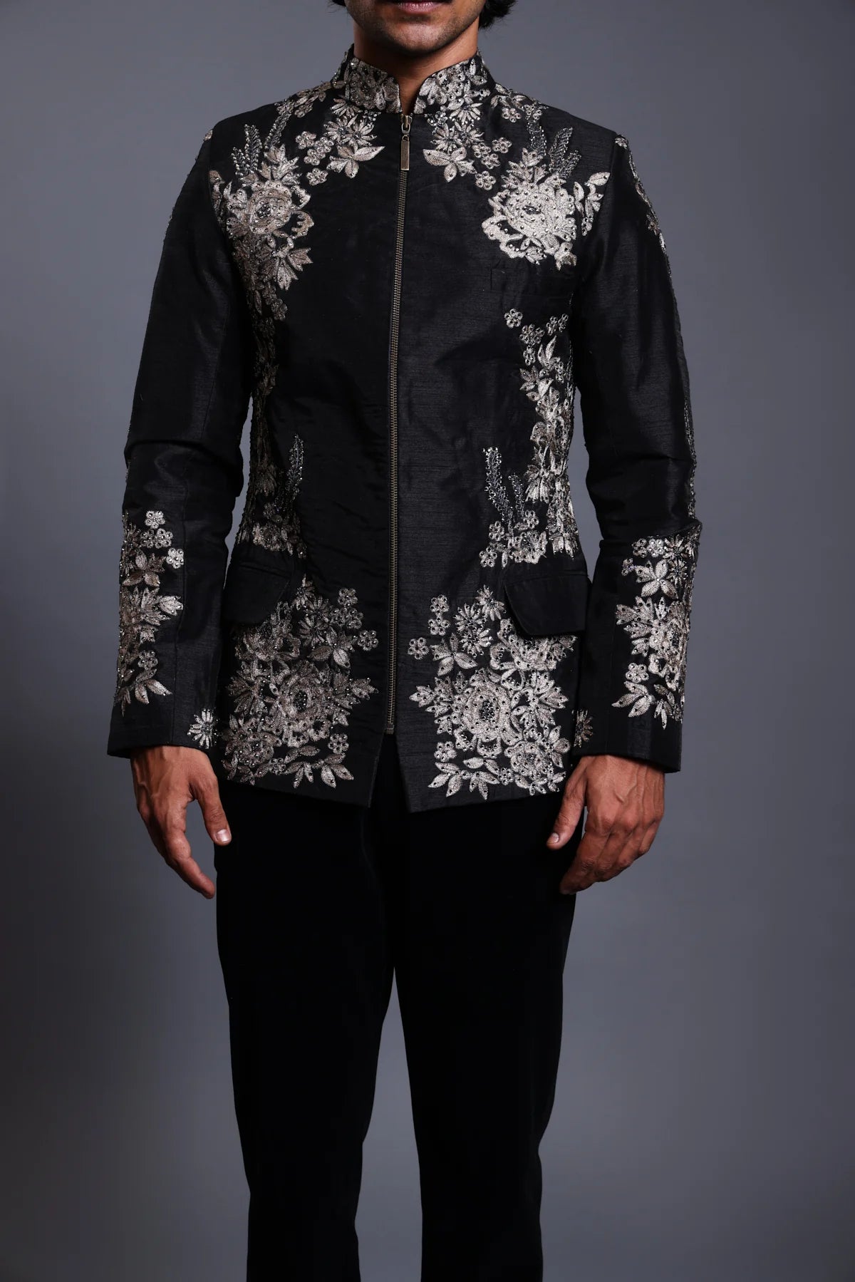 CF zari bandhgala black