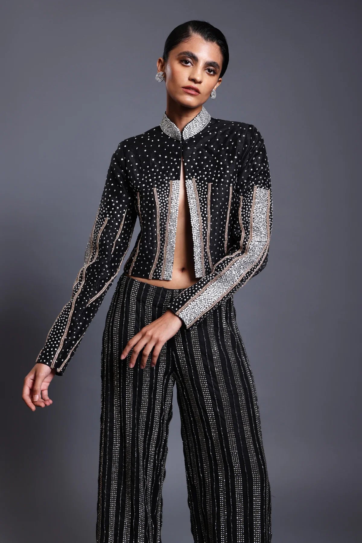 F high waisted embellished pants black