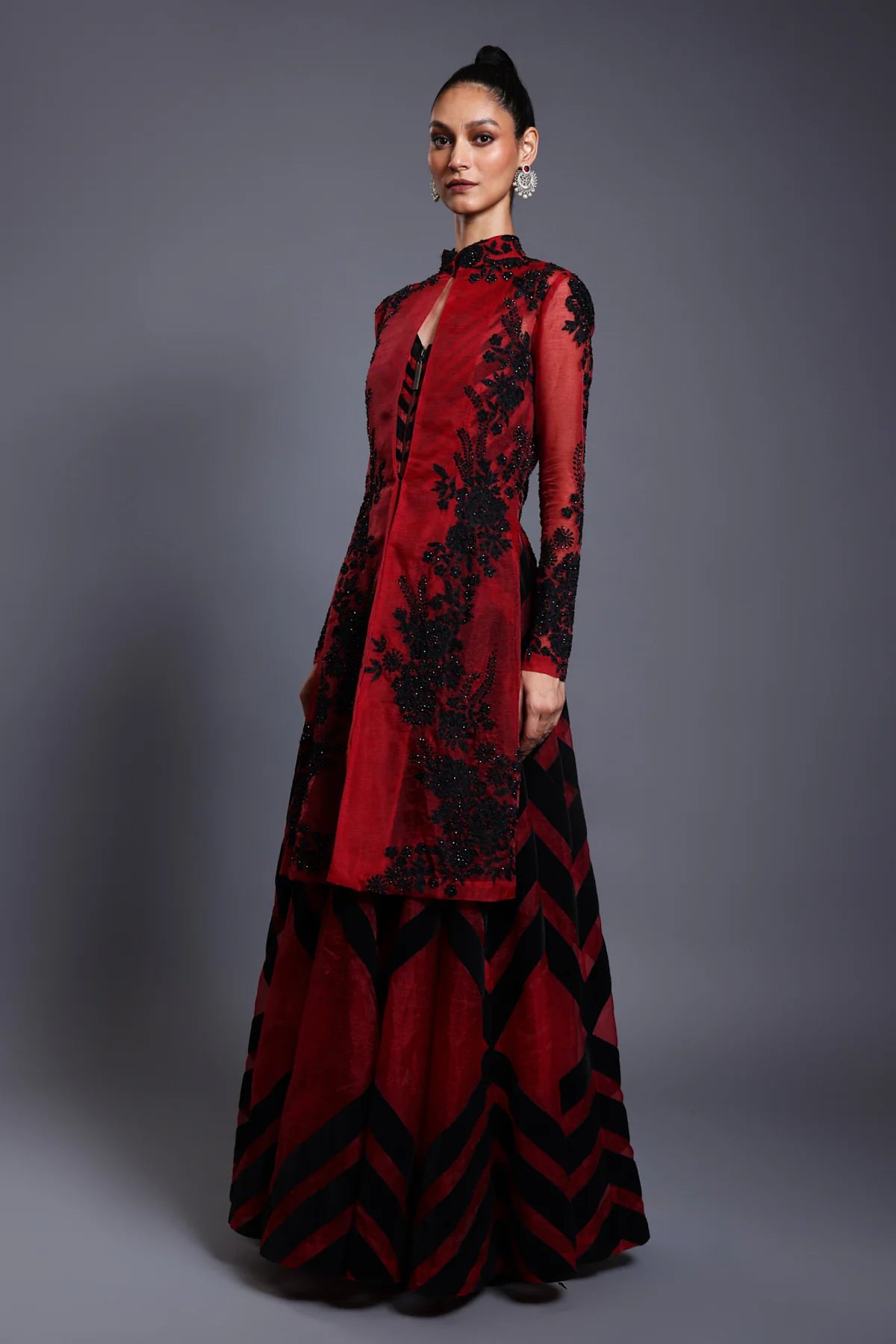CF chevron anarkali maroon