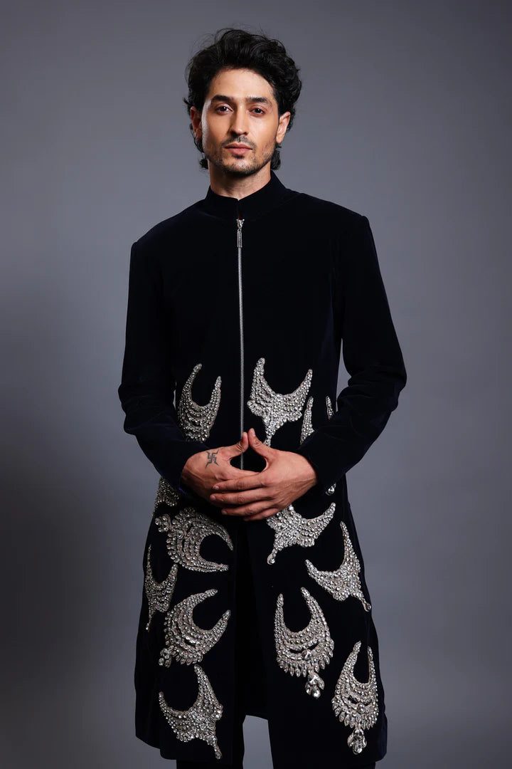 CF necklace sherwani navy