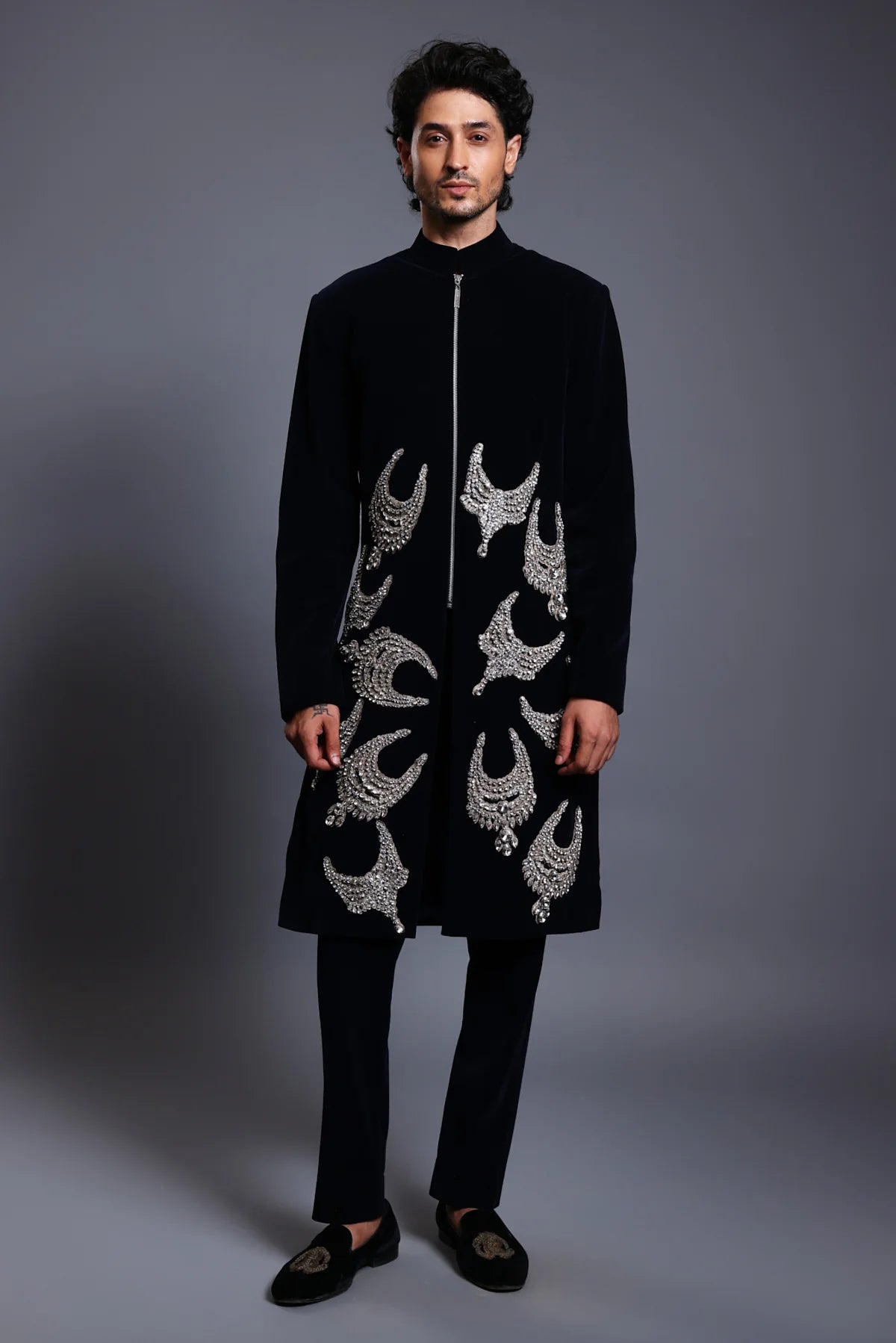 CF necklace sherwani navy