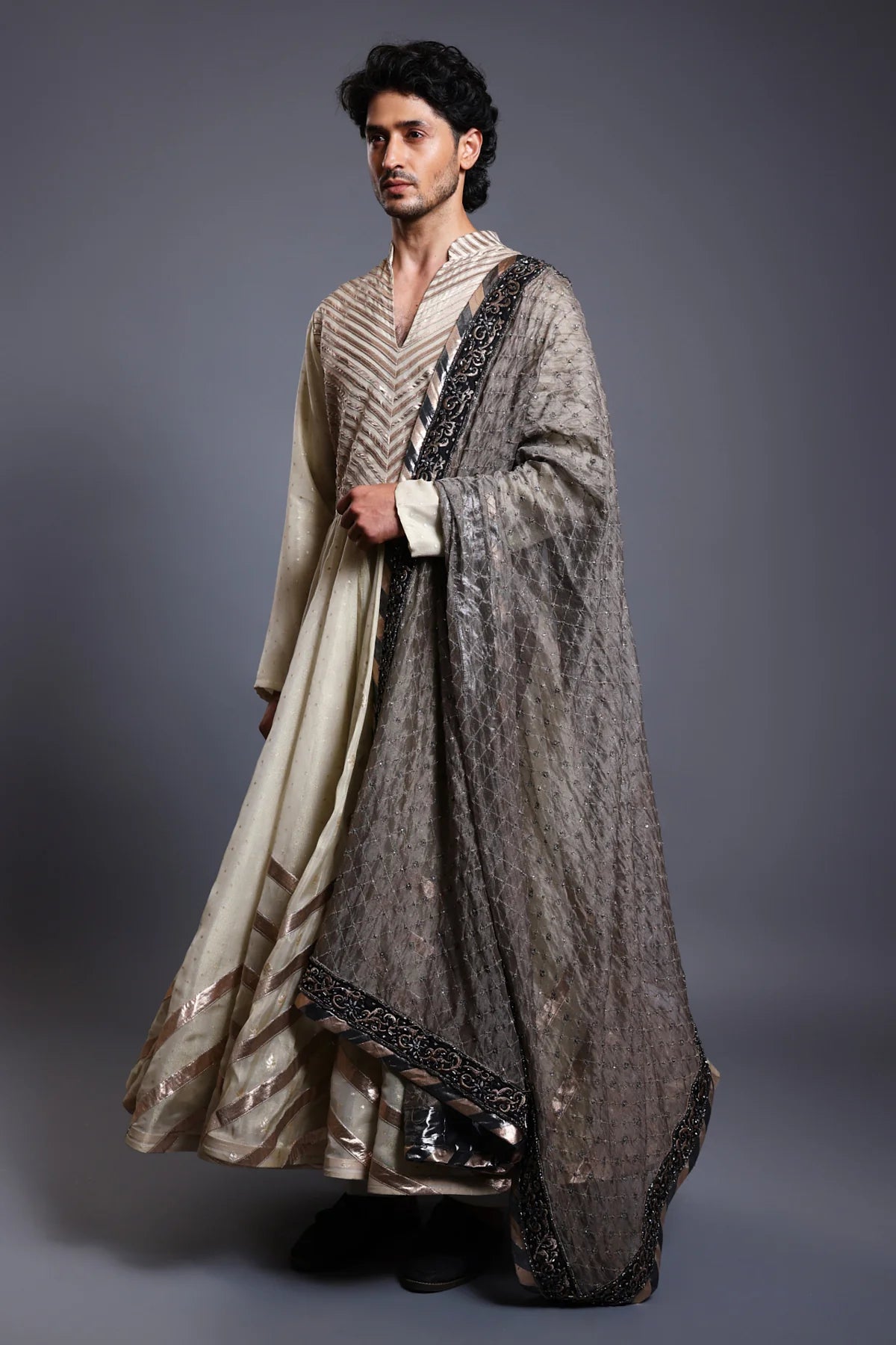 CF chevron Anarkali ivory