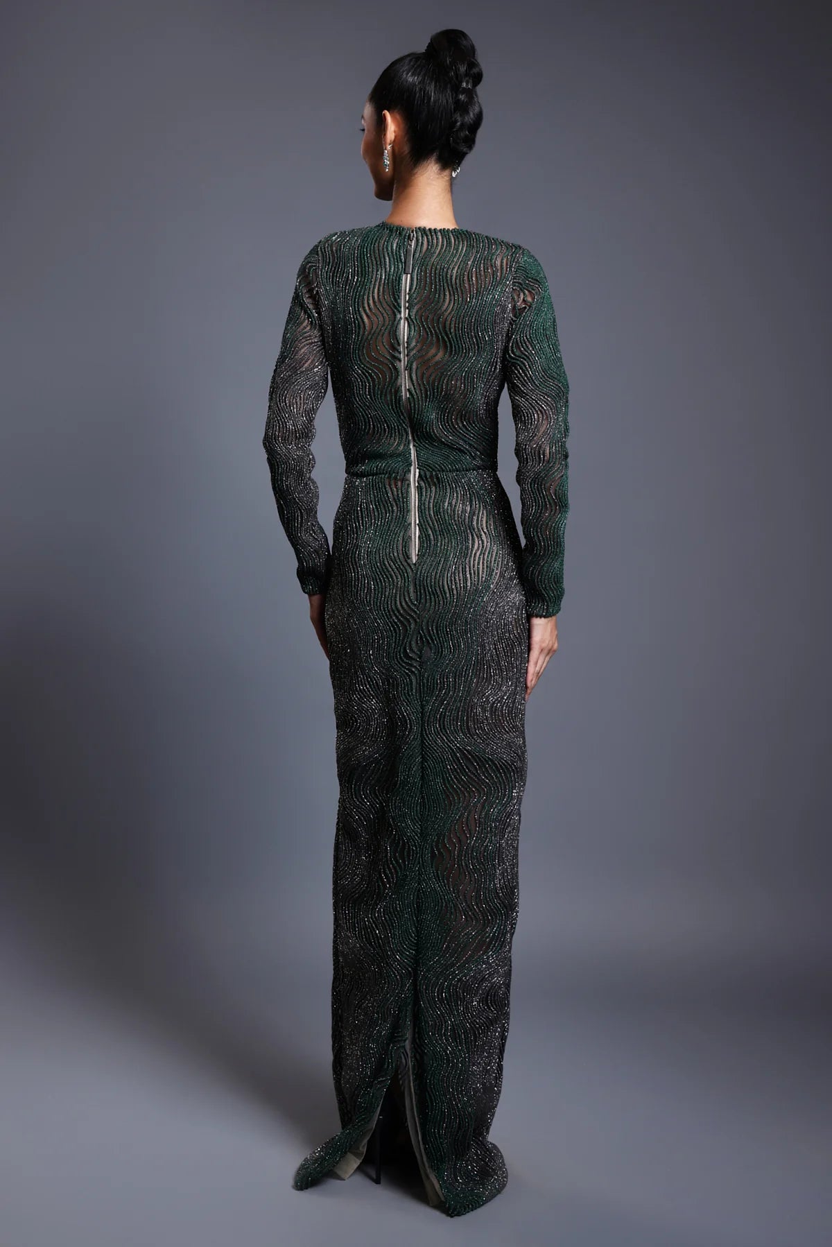 CF drip work gown emerald.