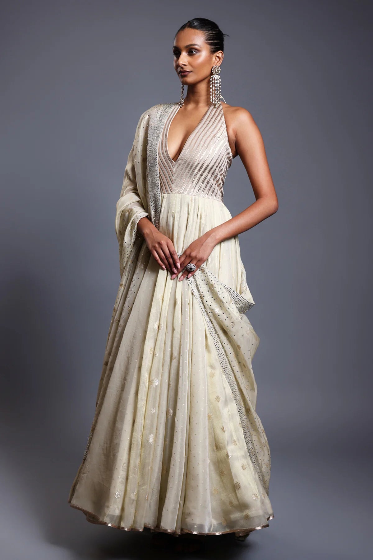 CF gradient anarkali ivory