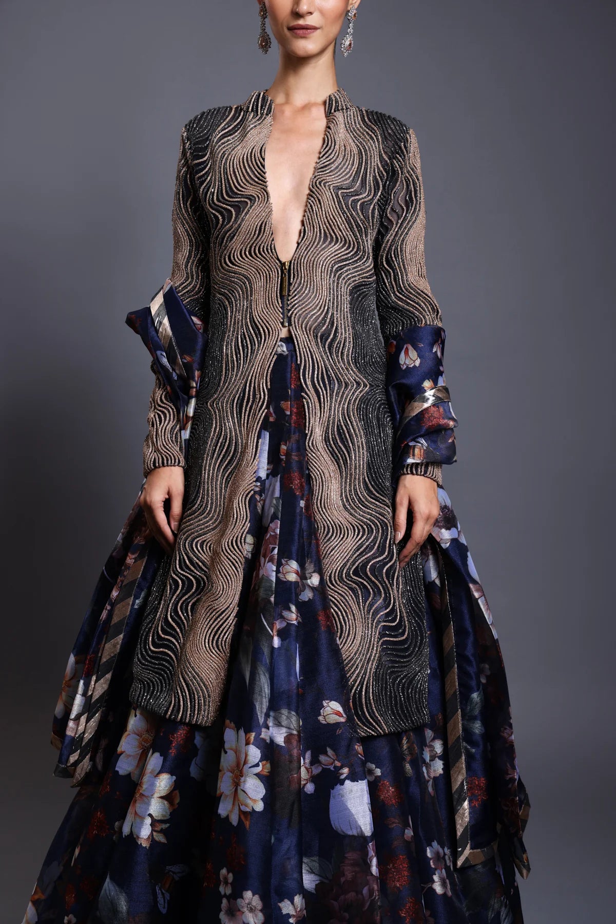 CF bumblebee lehenga navy