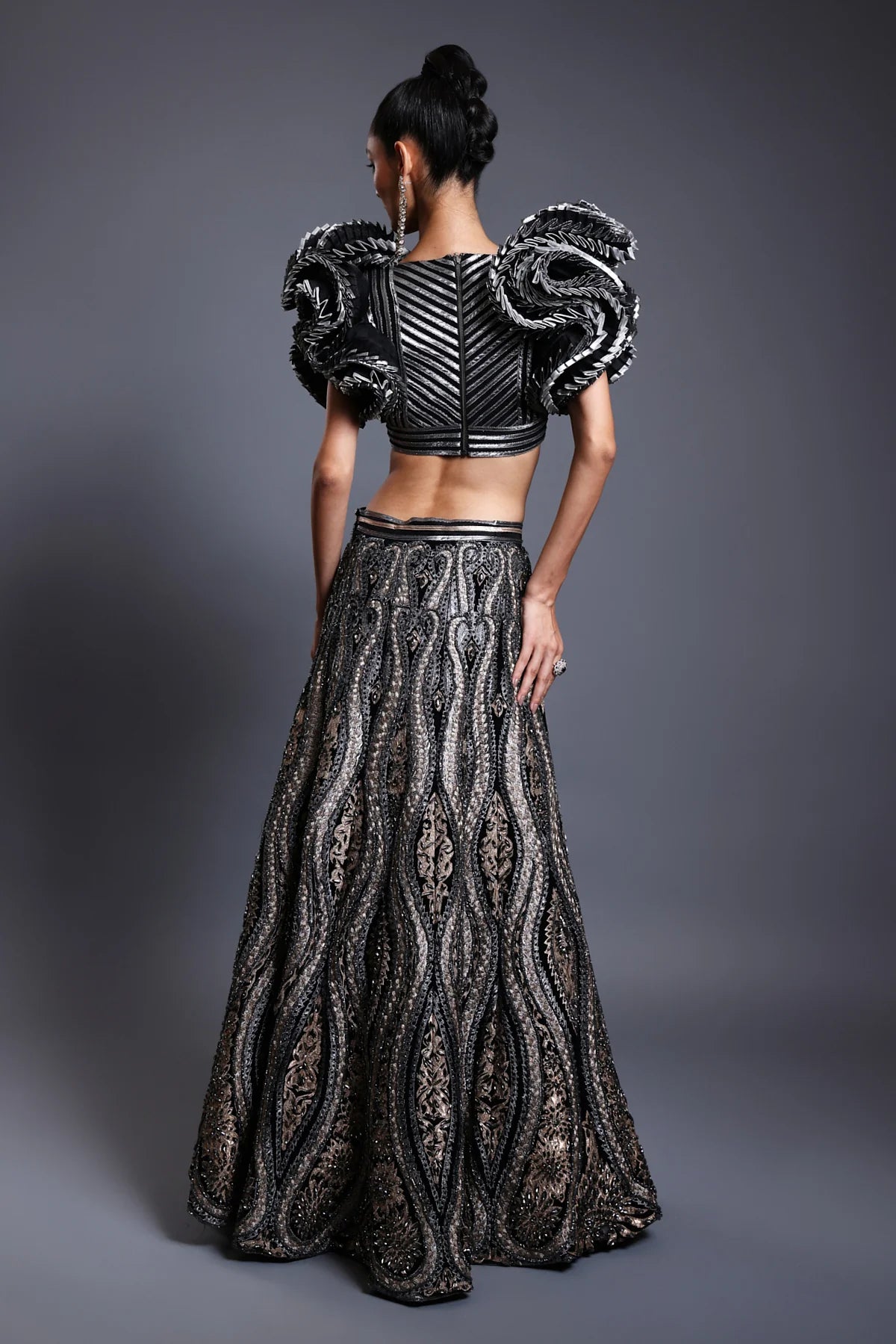 CF applique lehenga black
