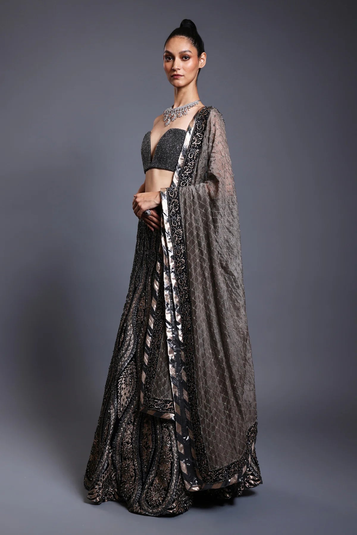 CF applique lehenga black