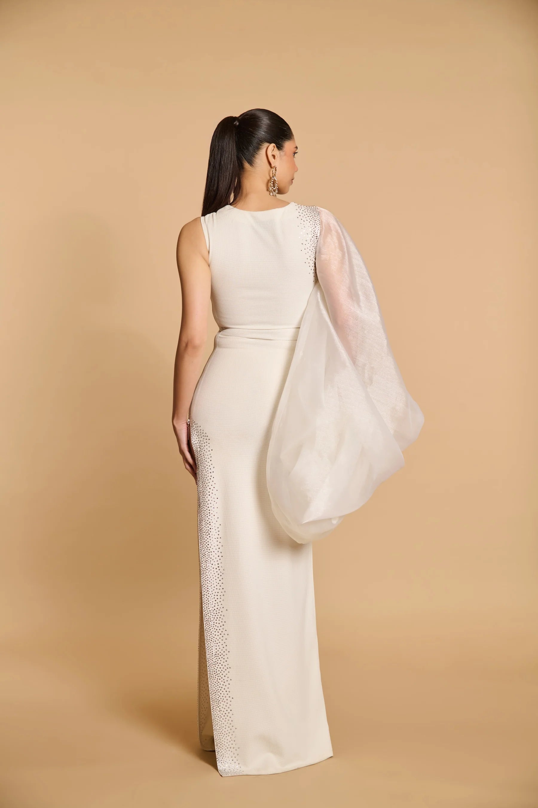 Spectrum crystal bauble sleeve gown