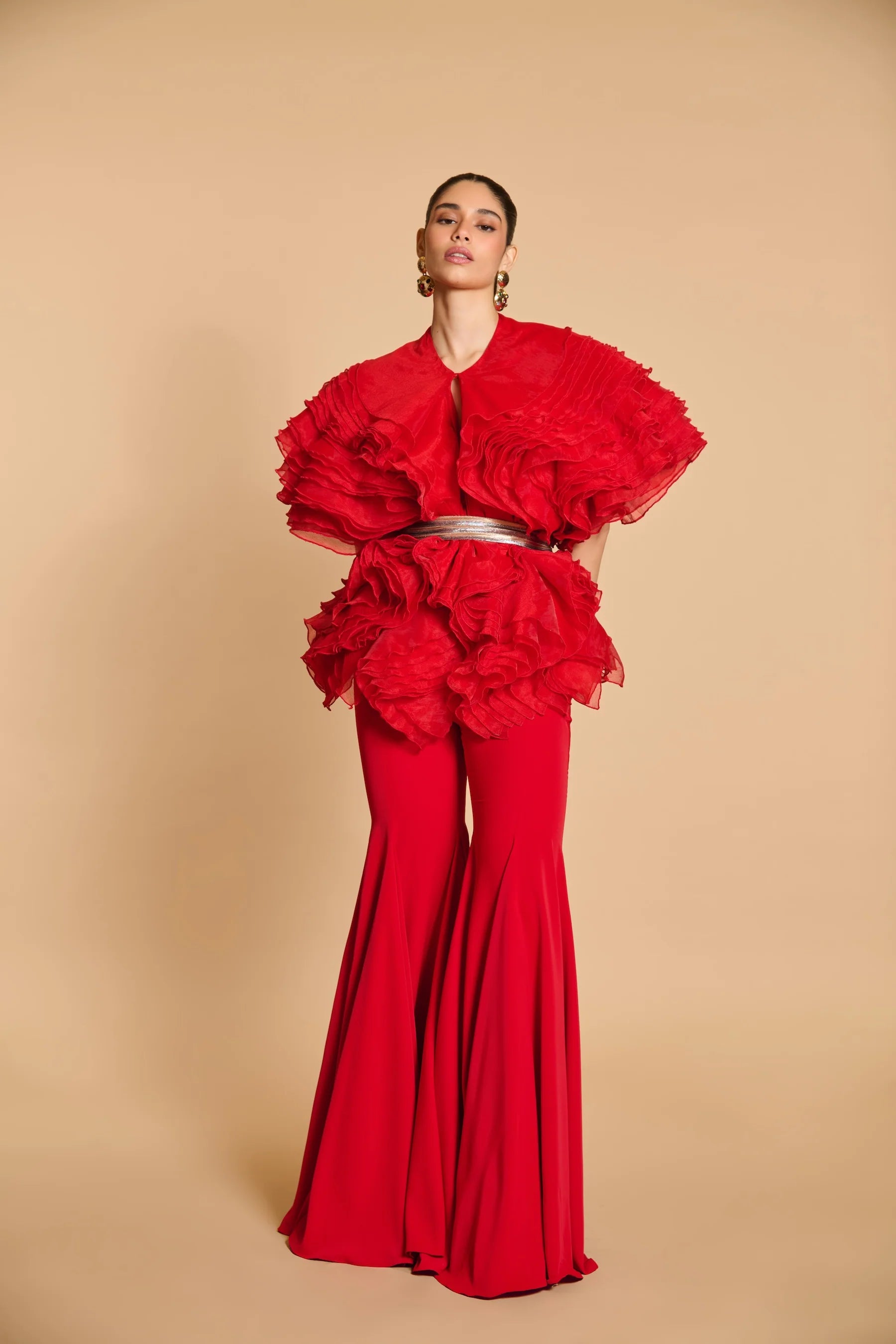 Spectrum ruffle jacket red